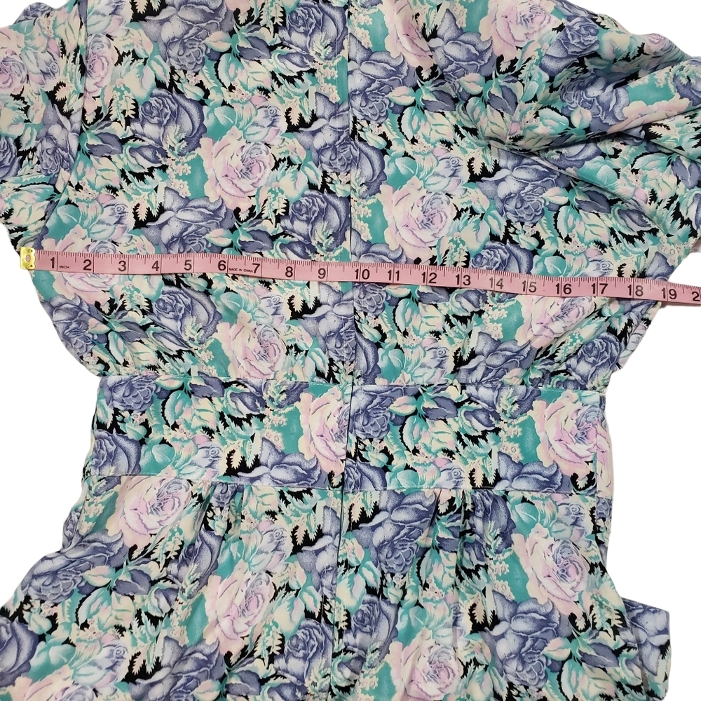 Vintage Alexis Petite Blue Floral Print Midi Dress Womens Size 11-12 Work Church - Picture 14 of 16